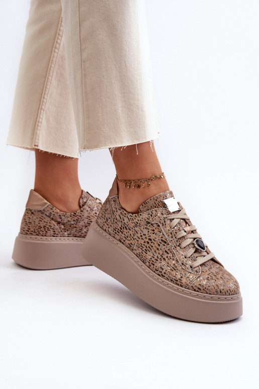 Leer sportschoenen met platform Het heeftciejka 06191-10 beige