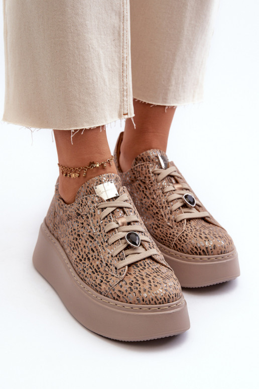 Leer sportschoenen met platform Het heeftciejka 06191-10 beige