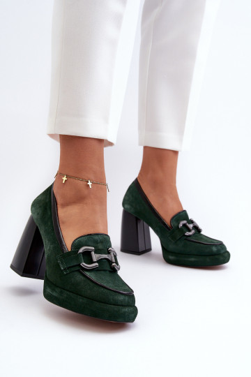 Chaussures en cuir à talon épais Laura Messi 2706 couleur kaki