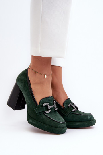 Chaussures en cuir à talon épais Laura Messi 2706 couleur kaki 2