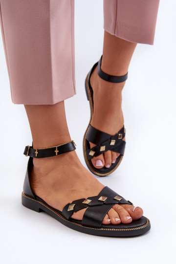 Sandales plates pour femmes Zazoo 40378 couleur noire