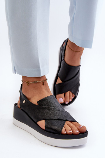 Sandales en cuir à plateforme de couleur noire Zazoo 40256