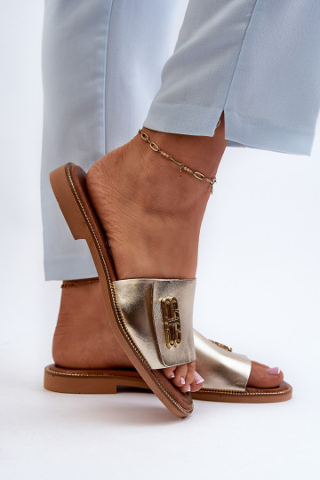 Zazoo 40384 Style élégant Pantoufles en cuir Féminin couleur dorée 2