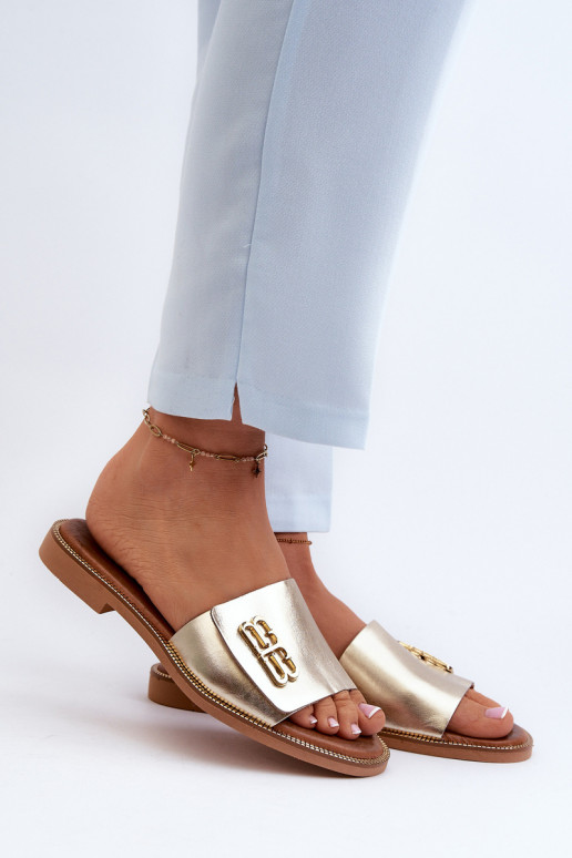 Zazoo 40384 Style élégant Pantoufles en cuir Féminin couleur dorée Zazoo 40384 Style élégant Pantoufles en cuir Féminin couleur dorée