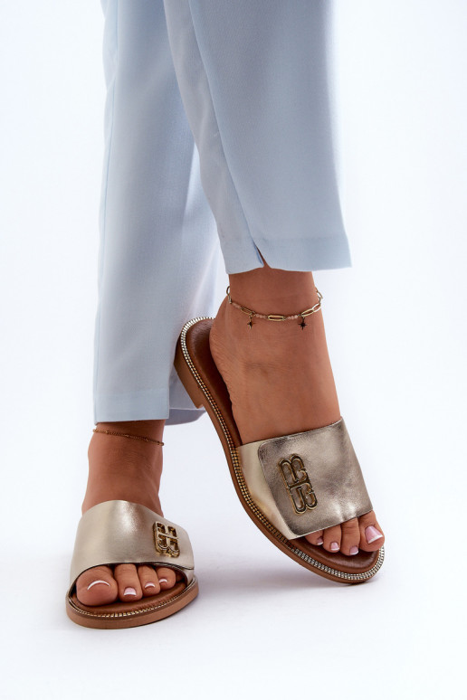 Zazoo 40384 Style élégant Pantoufles en cuir Féminin couleur dorée Zazoo 40384 Style élégant Pantoufles en cuir Féminin couleur dorée