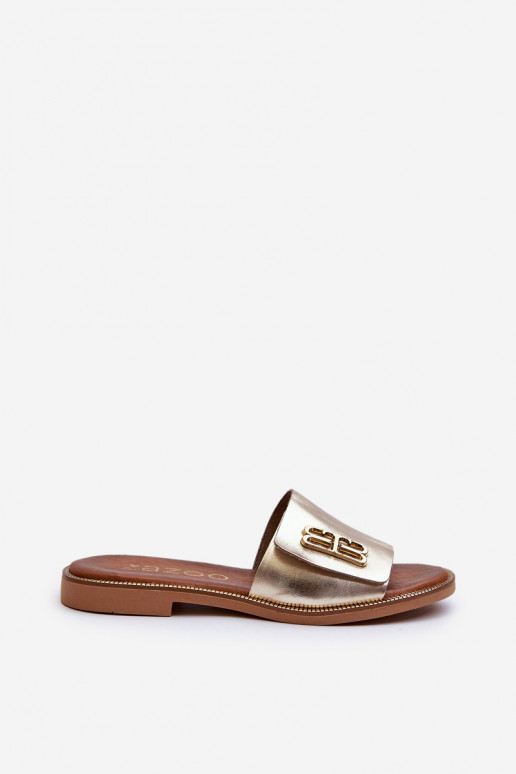 Zazoo 40384 Style élégant Pantoufles en cuir Féminin couleur dorée Zazoo 40384 Style élégant Pantoufles en cuir Féminin couleur dorée