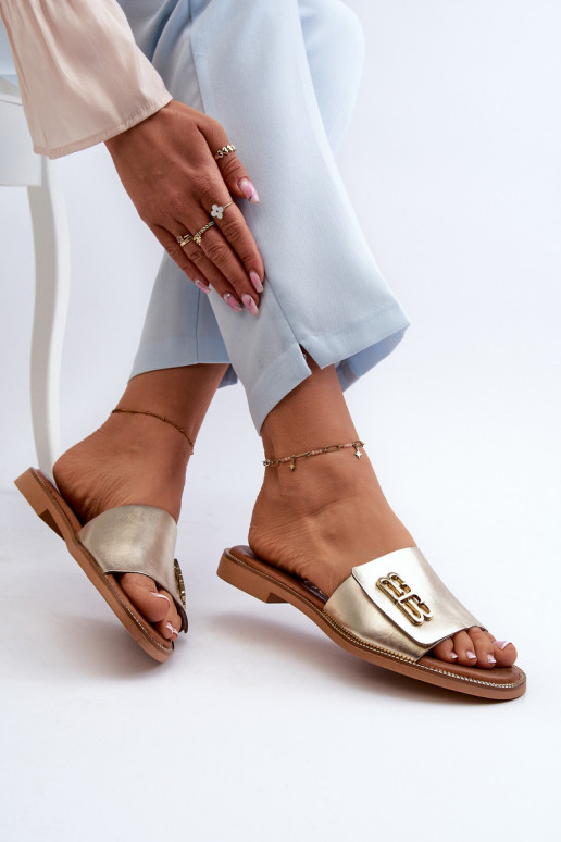 Zazoo 40384 Style élégant Pantoufles en cuir Féminin couleur dorée Zazoo 40384 Style élégant Pantoufles en cuir Féminin couleur dorée