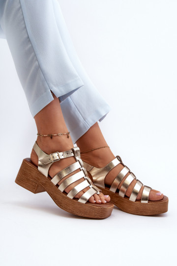 Sandales pour femmes de couleur dorée Zazoo 40410 2