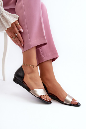 Damensandalen Es mussciejka 1971-67 SchZuarz und-goldene Farbe 2