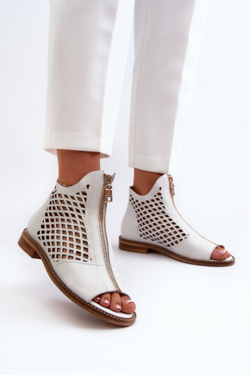 Zazoo 977/L Leder-Sandalen mit Lochmuster in Weiß