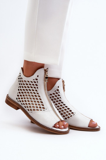Zazoo 977/L leren geperforeerde sandalen in witte kleur 2