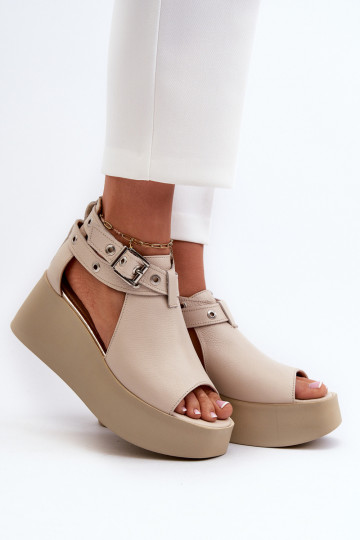 Leer Platform sandalen beige Zazoo 1732 2