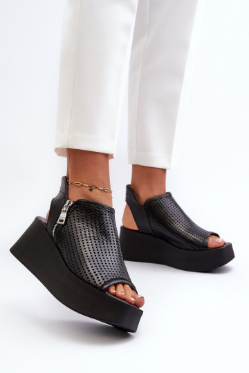 Zazoo 1792 Haut Durchbrochene Plateausandalen schZuarze Farbe