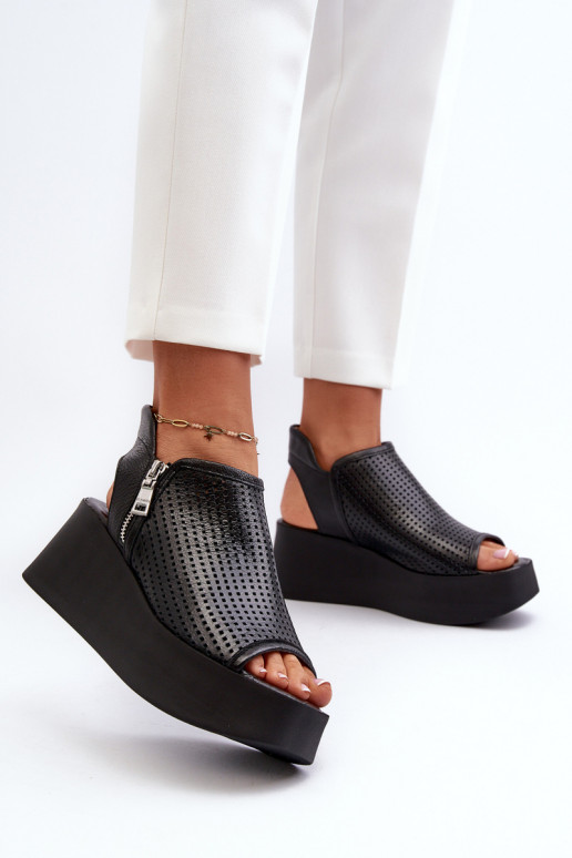 Zazoo 1792 Haut Durchbrochene Plateausandalen schZuarze Farbe Zazoo 1792 Haut Durchbrochene Plateausandalen schZuarze Farbe