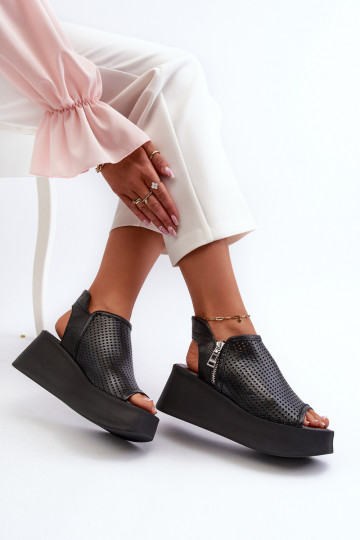 Zazoo 1792 Leer OpengeInerkte platformsandalen zInart 2