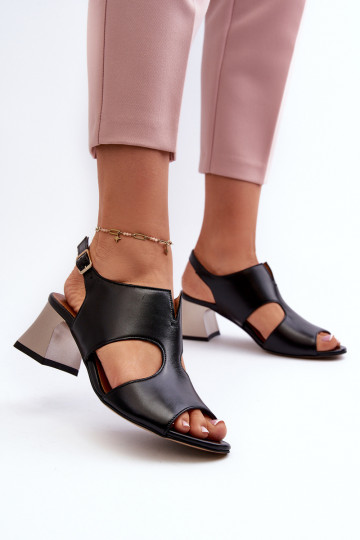 Sandales en cuir pour femmes à talons de couleur noire Tai turiciejka 06566-01