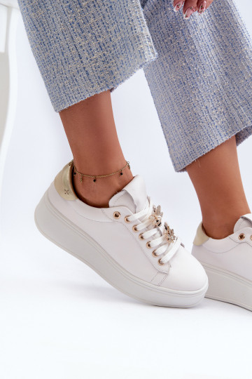 Baskets de sport en cuir pour femmes avec plateforme D&A SN67 blanches 2