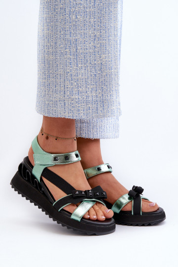Dames sandalen met linten D&A CR956 groene kleur 2