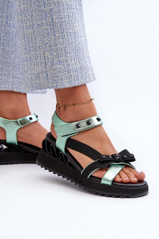 Damensandalen mit Bändern D&A CR956 grüne Farbe Damensandalen mit Bändern D&A CR956 grüne Farbe