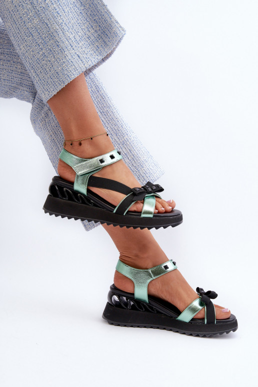 Dames sandalen met linten D&A CR956 groene kleur Dames sandalen met linten D&A CR956 groene kleur