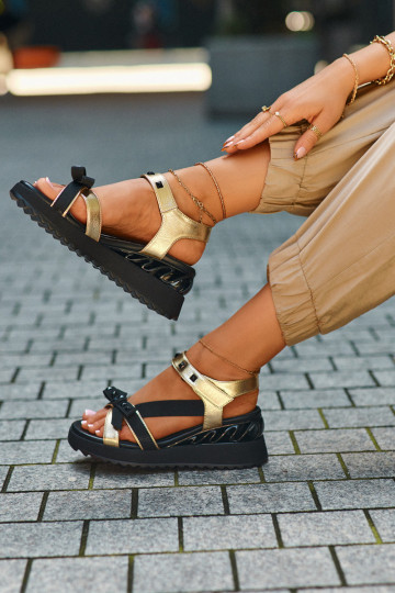 Dames sandalen met linten D&A CR956 gouden kleur