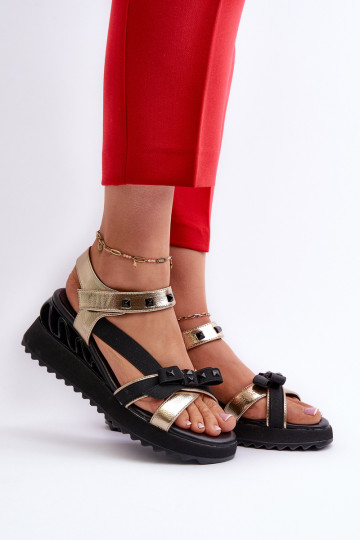Dames sandalen met linten D&A CR956 gouden kleur 2