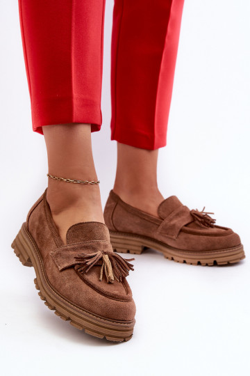 Zazoo 3469 Wildleder Damen Mokassins mit Fransen braun