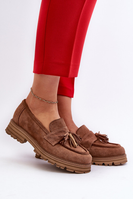 Zazoo 3469 Suède mocassins Dames met kInastjes bruine kleur Zazoo 3469 Suède mocassins Dames met kInastjes bruine kleur