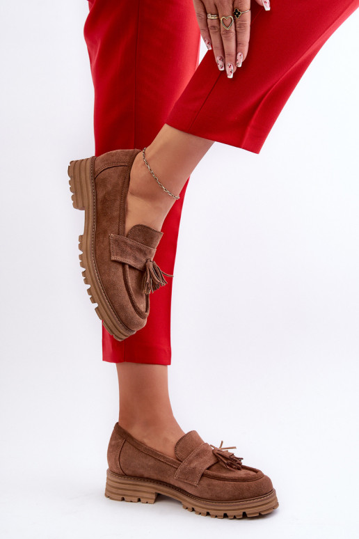 Zazoo 3469 Suède mocassins Dames met kInastjes bruine kleur Zazoo 3469 Suède mocassins Dames met kInastjes bruine kleur