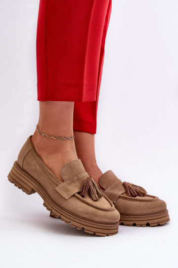 Zazoo 3469 Wildleder Damen Mokassins mit Fransen sandfarben 2