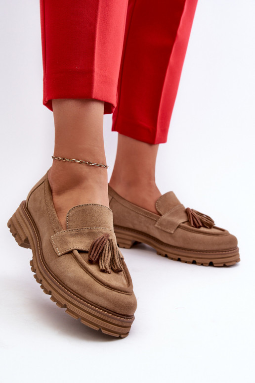 Zazoo 3469 Suède mocassins Dames met kInastjes beige Zazoo 3469 Suède mocassins Dames met kInastjes beige