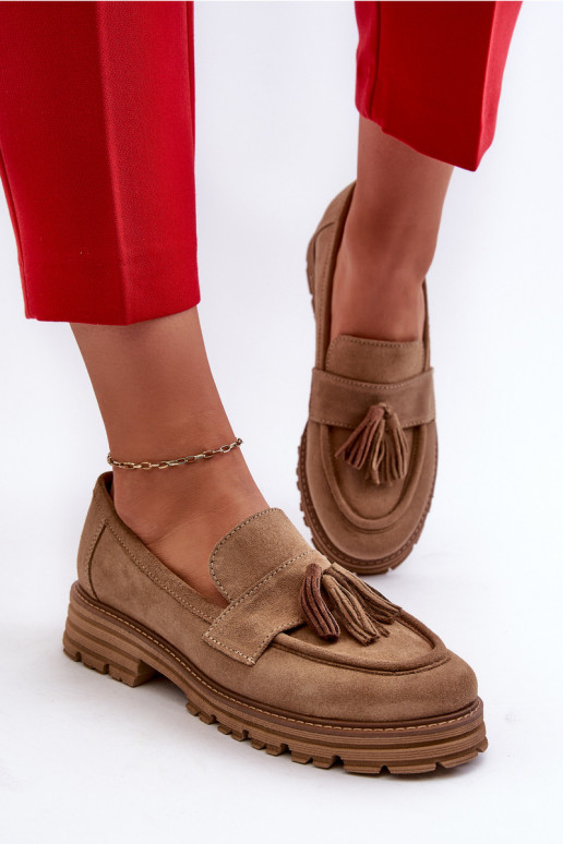 Zazoo 3469 Suède mocassins Dames met kInastjes beige Zazoo 3469 Suède mocassins Dames met kInastjes beige