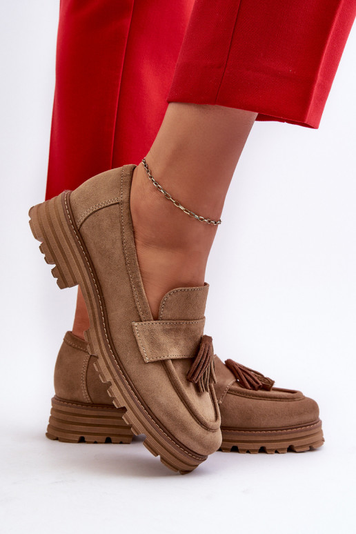 Zazoo 3469 INildledermokassins Feminin mit Fransen Beige Zazoo 3469 INildledermokassins Feminin mit Fransen Beige