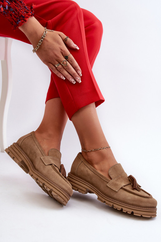 Zazoo 3469 Suède mocassins Dames met kInastjes beige Zazoo 3469 Suède mocassins Dames met kInastjes beige