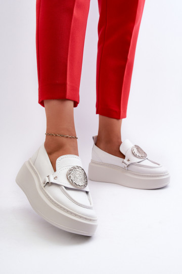 Zazoo 3486 leren vrouwen mocassins met ornamenten wit
