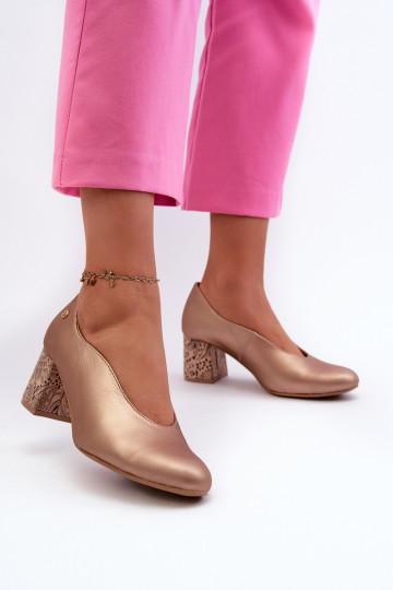 Elegante Leder Schuhe mit Absätzen Tai turiciejka 06422-25 goldfarben