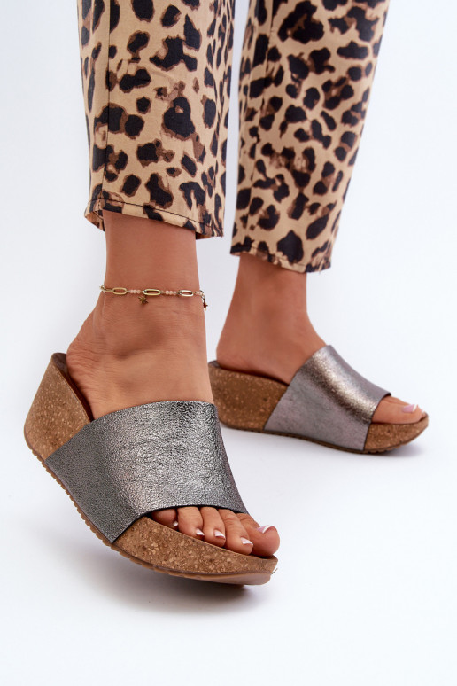 Zazoo 40291 Leren pantoffels Dames Op KorkoInym Koturnie grijs Zazoo 40291 Leren pantoffels Dames Op KorkoInym Koturnie grijs