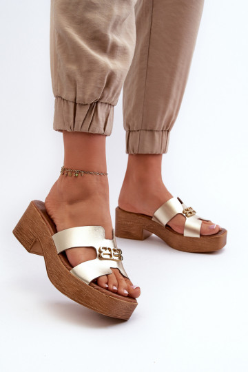 Zazoo 40412 Haut Eleganter Stil Damenhausschuhe mit Ornamenten goldene Farbe