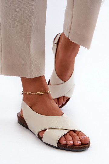 Zazoo 40407 leren dames sandalen ivoorkleurig