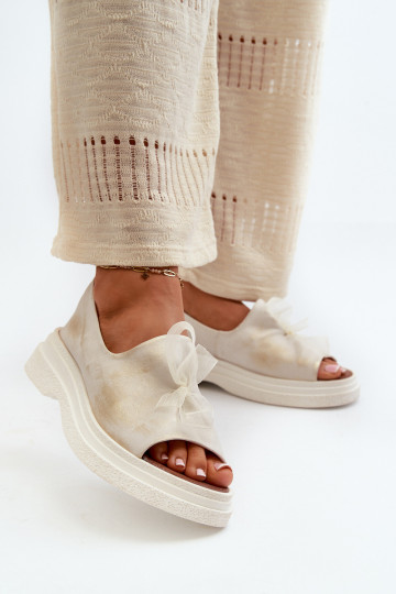 Zazoo 2939 Sandales pour femmes Féminin avec des rubans couleur dorée Przecierany