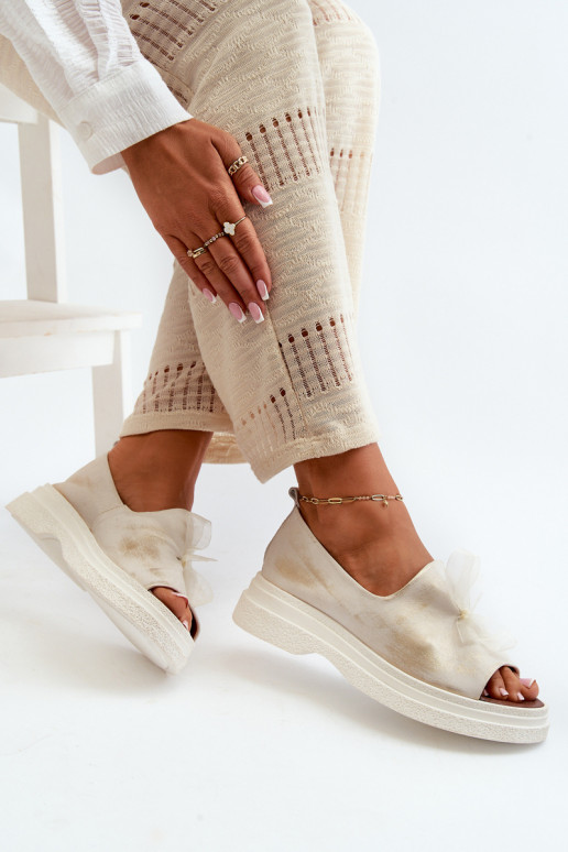 Zazoo 2939 Dames sandalen Dames met linten gouden kleur Przecierany Zazoo 2939 Dames sandalen Dames met linten gouden kleur Przecierany