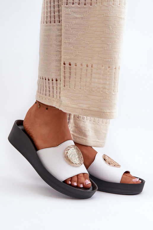 Zazoo 2920 Lederhausschuhe Feminin Auf einem Keil Ze goldene Farbem Detalem Zueiße Farbe Zazoo 2920 Lederhausschuhe Feminin Auf einem Keil Ze goldene Farbem Detalem Zueiße Farbe