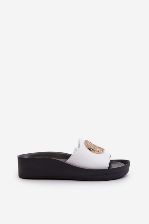 Zazoo 2920 Pantoufles en cuir Féminin Sur un coin Ze couleur doréem Detalem couleur blanche Zazoo 2920 Pantoufles en cuir Féminin Sur un coin Ze couleur doréem Detalem couleur blanche