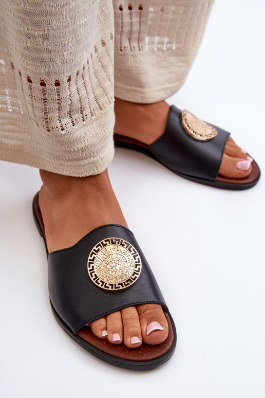 Zazoo 2938 Leren pantoffels met brede hakken met ornamenten zInart Zazoo 2938 Leren pantoffels met brede hakken met ornamenten zInart