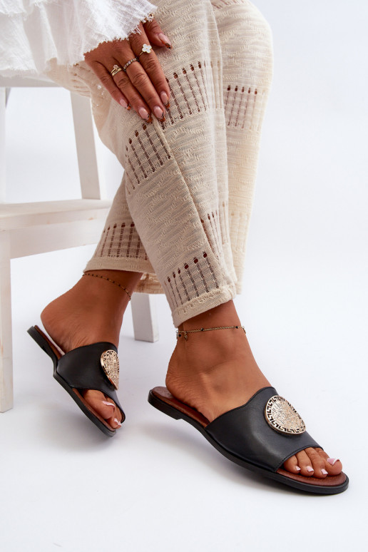 Zazoo 2938 Leren pantoffels met brede hakken met ornamenten zInart Zazoo 2938 Leren pantoffels met brede hakken met ornamenten zInart