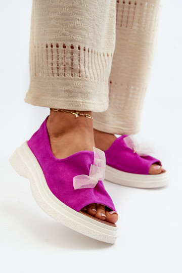 Zazoo 2939 Suède damessandalen met linten roze