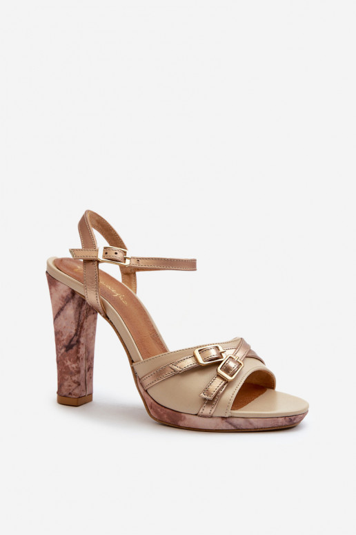 Haut Damen-Sandalen mit hohen Absätzen Es mussciejka 06564-22 Beige-goldene Farbe Haut Damen-Sandalen mit hohen Absätzen Es mussciejka 06564-22 Beige-goldene Farbe