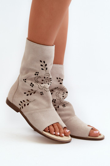 Zazoo 3437 Dames Sandalen van suède met laarzen Opar het kasteel ivoor