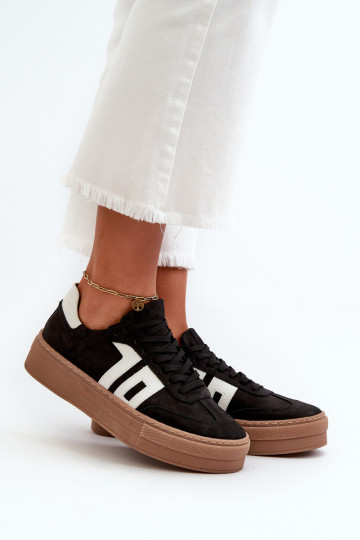 Zazoo N1095S2 Chaussures modèle baskets Peau Féminin avec une plateforme couleur noire 2