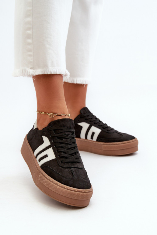 Zazoo N1095S2 Chaussures modèle baskets Peau Féminin avec une plateforme couleur noire Zazoo N1095S2 Chaussures modèle baskets Peau Féminin avec une plateforme couleur noire